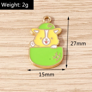 Detailansicht des gelben Corgi-Hunde-Emaille-Anhängers mit 27 mm Höhenmessung am Ring