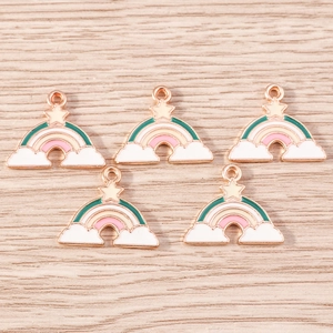 Rainbow star and cloud alloy charms with rose gold edges for DIY jewelry making