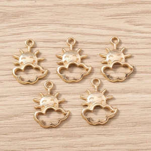 Golden alloy sun with smiling face and cloud cutout pendants for DIY jewelry making