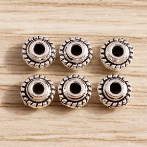 Set de 6 cuentas espaciadoras de plata vintage con textura de cuerda para joyería