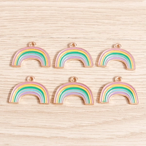 Detailed set of rainbow enamel alloy charms with gold metallic edging for DIY jewelry making