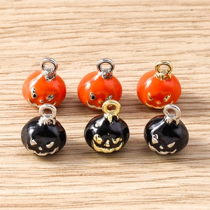 Pendentifs citrouille d'Halloween pour bijoux DIY en émail orange et noir brillant