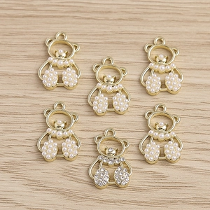 Golden bear pendants set with pearls and rhinestones for DIY jewelry making