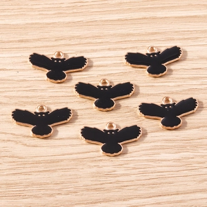Golden alloy owl pendants with black enamel finish for DIY jewelry making and crafts