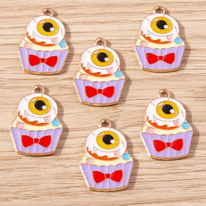 Halloween monster cupcake enamel charms set with big eye and purple base for DIY jewelry