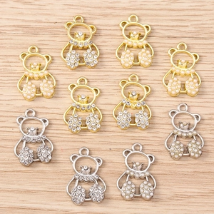 Cute Cartoon Bear Pendants Alloy Artificial Pearl Rhinestone Charms For DIY Necklace Bracelet Keychain Jewelry Making Accessories