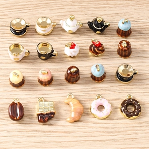 Zinc Alloy Enamel Food Pendants Teapot Coffee Cup Donut Cake Charms DIY Necklace Keychain Jewelry Making Accessory