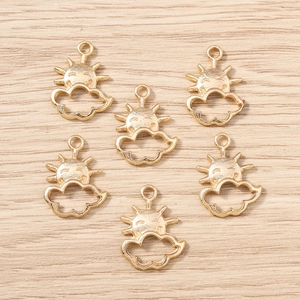 Set of 6 gold alloy celestial pendants featuring sun and cloud for DIY jewelry making