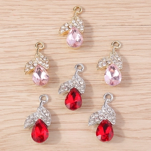Zinc Alloy Flower Teardrop Pendant DIY Jewelry Making Rhinestone Inlaid Floral Charms For Necklace Bracelet Earrings Components