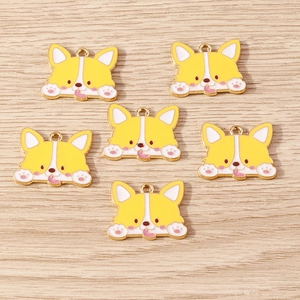 Set mit 6 niedlichen Corgi-Hund Emaille-Anhängern aus Legierung für DIY-Schmuck
