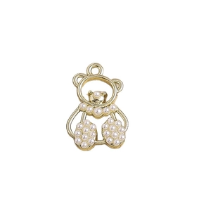 Golden bear charm pendant with inlaid white pearls for necklaces and bracelets accessories
