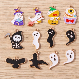 Halloween Alloy Enamel Pumpkin Ghost Reaper Pendant Charms For DIY Necklace Bracelet Earrings Jewelry Making Findings