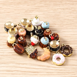 5Pcs afternoon tea charms set including teapot and doughnut pendants for DIY jewelry