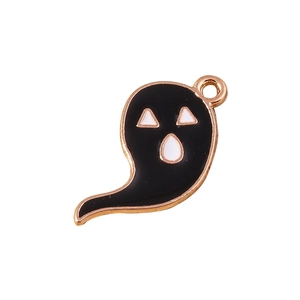 Cartoon ghost charm with black enamel and gold finish for Halloween DIY jewelry making