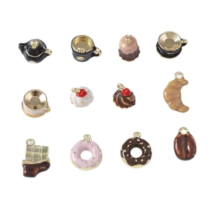 Creative tea pot and dessert alloy pendants for DIY bracelets and necklaces set of 12