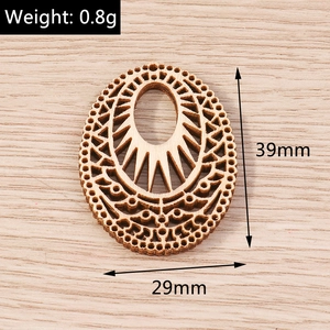 Detail of laser-cut wooden flower pendant with 39mm size and hollow geometric pattern