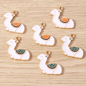 Set mit sechs süßen Alpaka-Anhängern aus Legierung mit weißer Emaille für DIY-Schmuck