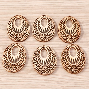 Set of 6 laser-cut hollow wooden oval pendants for DIY jewelry earrings and necklaces