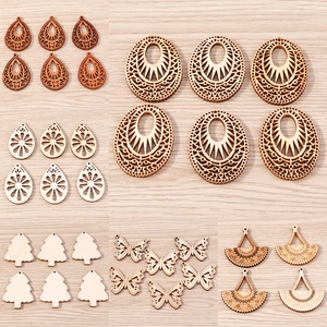 Natural Wooden Butterfly Flower Tree Fan Teardrop Pendants DIY Handmade Earring Necklace Jewelry Making Accessories Charms