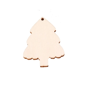 Natural laser-cut wooden Christmas tree pendant with fine texture for DIY crafts and decor