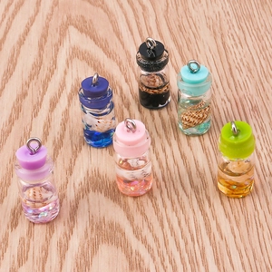 6-piece mini glass bottle pendants with shells and colorful sequins for DIY jewelry