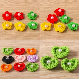 Charms Fleur Cœur au Crochet Fait Main Fil Tricoté Fausse Künstliche Perle DIY Accessoires Bijoux pour Boucles Oreilles Colliers Style Doux