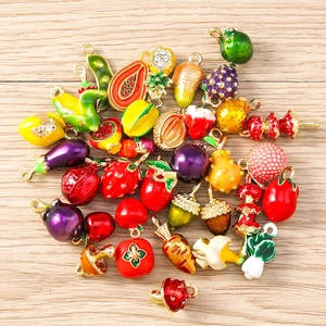 Colorful vegetable and fruit charms for DIY jewelry making with enamel coating