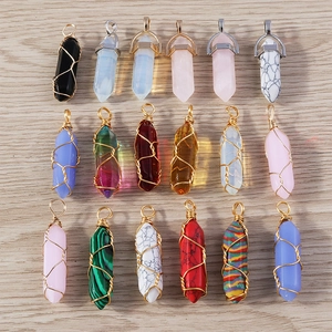 Handmade Wire Wrapped Hexagonal Pillar Pendant Resin Stone Look Charm For Necklace Bracelet DIY Jewelry Making Accessory