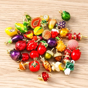 Colorful enamel fruit and vegetable charms for DIY jewelry making in various designs