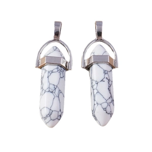 Set of two hexagonal white turquoise bullet pendants with polished silver metal bail