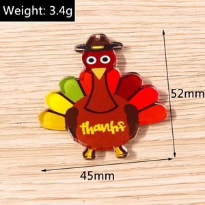 Detail view of acrylic Thanksgiving turkey pendant with thanks text and dimensions