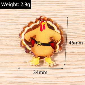 Detailed size view of cartoon turkey acrylic pendant measuring 46mm height and 34mm width
