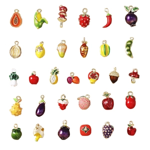 Colorful 30-piece enamel fruit and vegetable charm set for DIY jewelry making