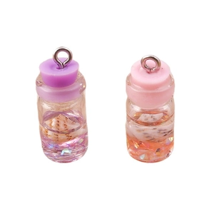 Miniature wish bottle pendants with shells and liquid for DIY jewelry making