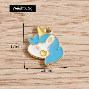 Eenhoorn emaille bedeltje voor DIY sieraden met afmetingen 17mm hoogte en 13mm breedte