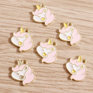 6 schattige eenhoorn emaille hangers van legering voor DIY sieraden en sleutelhangers
