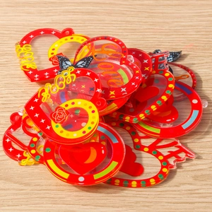 Red heart acrylic pendants with Love floral print for DIY jewelry making five pieces set