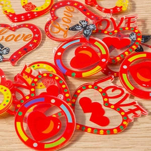 5-piece pack of colorful acrylic heart charms with Love prints for DIY jewelry making