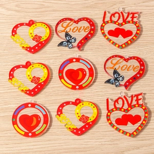 Acrylic Heart Pendants DIY Jewelry Making Resin Love Charms Colorful Butterfly Rose Patterns Fashion Pendant Only