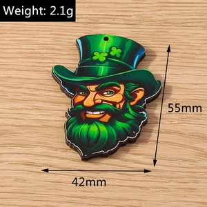 Detailed view of a green Leprechaun pendant with shamrock, size 55mm x 42mm, weighing 2.1g