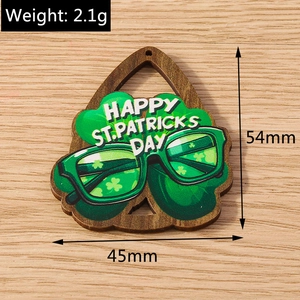 Wooden teardrop clover charm for St. Patrick's Day DIY accessories, 54mm x 45mm detail
