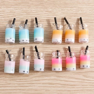 Mini Boba Bubble Tea Resin Pendants For DIY Jewelry Making Keychain Necklace Accessories Gradient Color Milk Tea Charms