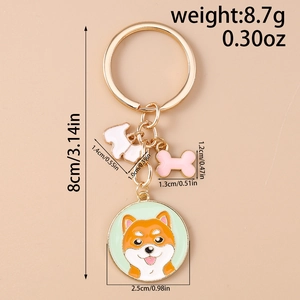 Detailansicht des Shiba Inu Schlüsselanhängers mit Knochenanhänger und Maßen
