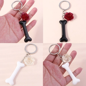 Creative Rose Flower And Bone Keychain Resin Transparent Gold Foil Floral Bag Pendant Accessories For Women Gift