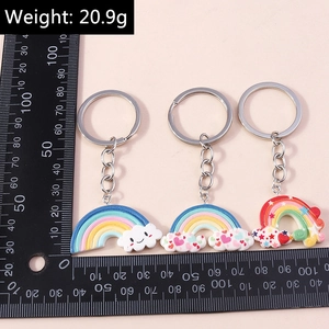 Rainbow and cloud keychain set with silver alloy rings and colorful resin charms