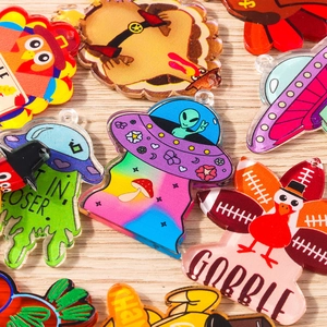 5Pcs Thanksgiving Turkey and Alien UFO Acrylic Charms for Bracelets and Necklaces