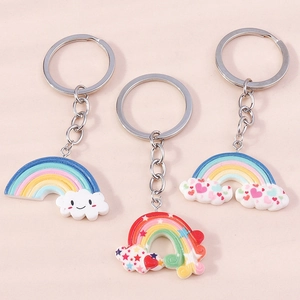 Three-piece rainbow keychain set with clouds and stars for colorful bag decoration