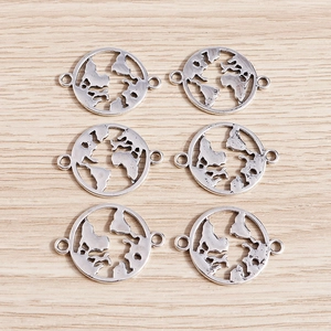 Connecteurs de breloques mappemonde argent antique pour bijoux DIY en lot de 6