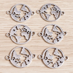 Pendentifs Creux Ronds en Alliage de Zinc Argent Antique Carte du Monde Connecteurs de Bijoux DIY pour Collier Bracelet