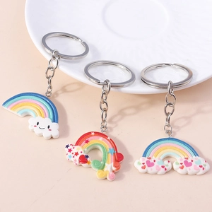 Fashionable cloud and rainbow keychain set with silver metal ring for bag pendant